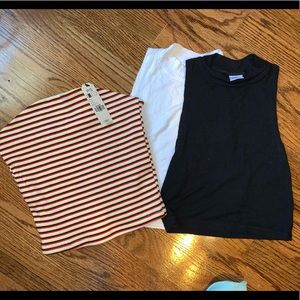 one tube top and two muscle high neck tops